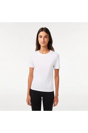 Lacoste Playera para mujer en mezcla de algodón con cuello redondo