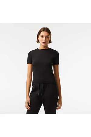 Lacoste Playera para mujer en mezcla de algodón con cuello redondo