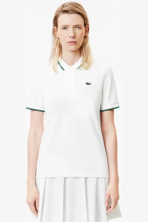 Lacoste Polo de tenis con cuello a rayas y protección UV para mujer