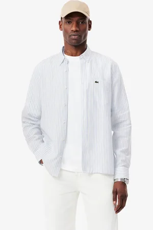 Lacoste Camisa para hombre regular fit de lino a rayas