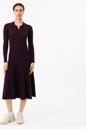 Lacoste Vestido de lana de canalé de manga larga