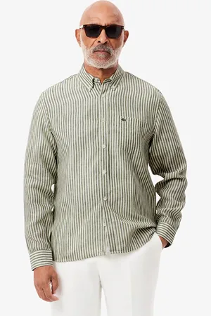 Lacoste Camisa para hombre regular fit de lino a rayas