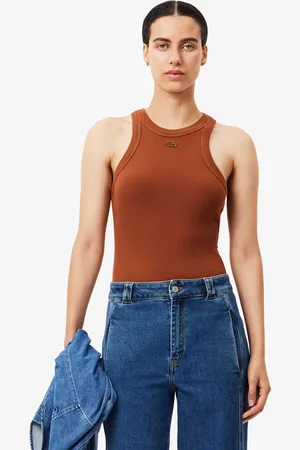 Lacoste Top sin mangas de modal de canalé de corte slim