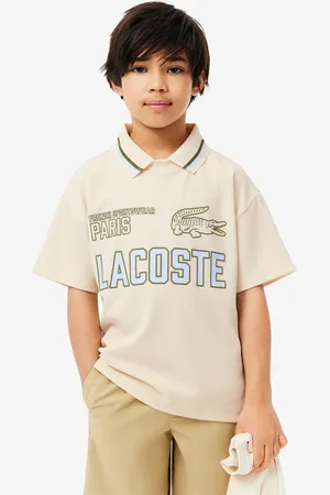 Lacoste Polo de niño con cuello doble y malla estampada