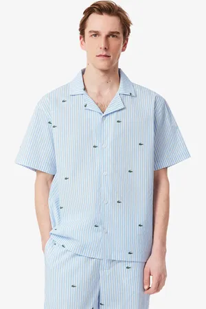 Lacoste Pijama de algodón con estampado de cocodrilo a rayas