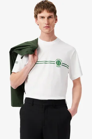 Lacoste Playera para hombre de punto de algodón bordado y estampado