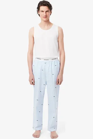 Lacoste Pantalón de pijama de algodón a rayas estampadas