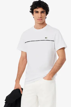 Lacoste Playera de punto de algodón con ribete de logo para hombre
