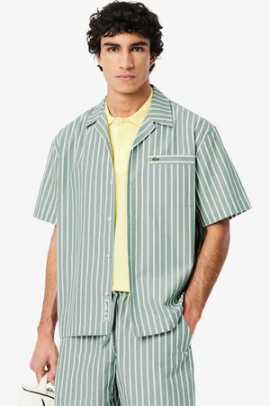 Lacoste Camisa de manga corta a rayas Relaxed Fit para hombre