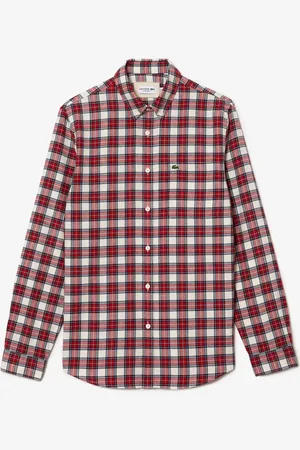 Lacoste Camisa para hombre de franela con estampado de cuadros y corte regular