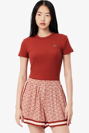 Lacoste Playera Para mujer de corte slim de algodón acanalado