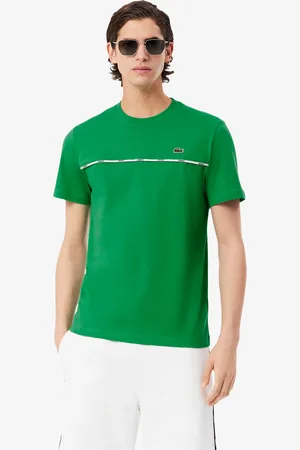 Lacoste Playera de punto de algodón con ribete de logo para hombre