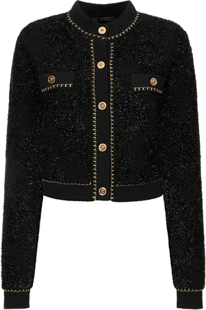VERSACE Cárdigan De Punto De Tweed De Lurex Sin Cuello