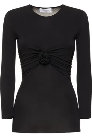BLUMARINE Jersey 3/4 Sleeves Draped Top W/ Rose