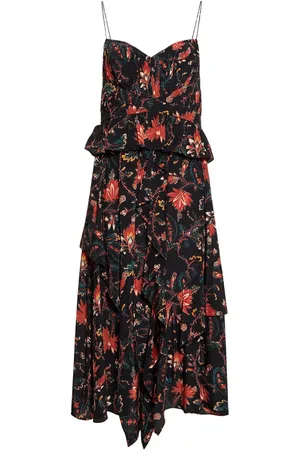 ULLA JOHNSON Vestido Largo De Seda Con Volantes