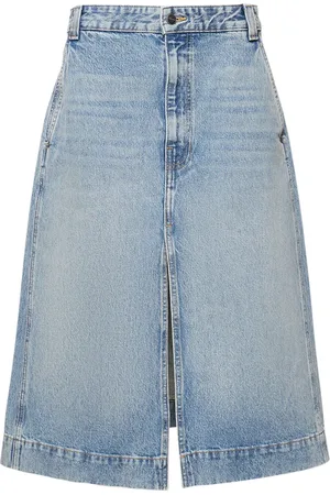 Khaite Falda Midi De Denim De Algodón