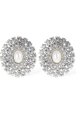 Alessandra Rich Pendientes De Cristal Ovalados Con Perla