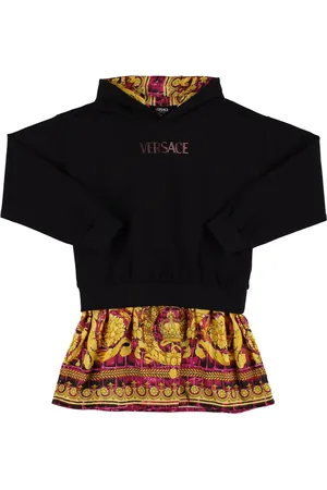 VERSACE Vestido De Sarga Y Algodón Con Capucha Y Logo