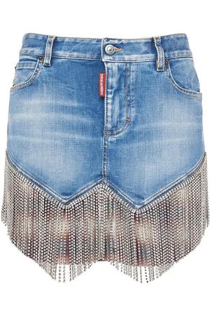 Dsquared2 Minifalda De Denim Con Flecos De Cristal