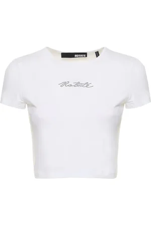 ROTATE Camiseta Cropped De Mezcla De Algodón