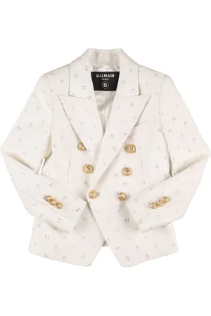 Balmain Abrigo de lana en blanco con doble botonadura y botones plateados  Blanco