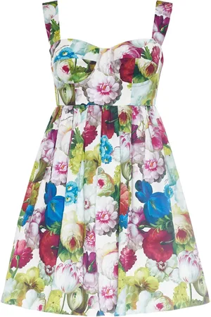 Dolce & Gabbana Vestido Corto De Popelina De Algodón Estampado