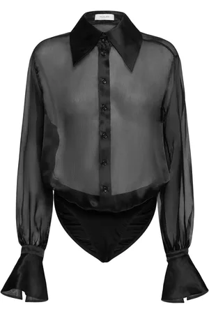 MUGLER Body De Seda Tul Transparente Con Manga Larga