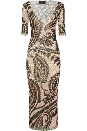 Etro Vestido Largo De Malla Con Manga Corta
