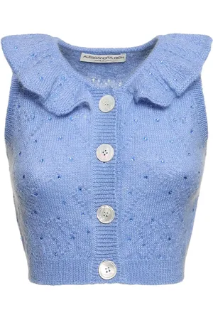 Alessandra Rich Top Corto De Punto Mohair Con Tachuelas