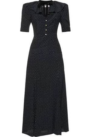 Alessandra Rich Vestido Largo De Seda Con Lunares