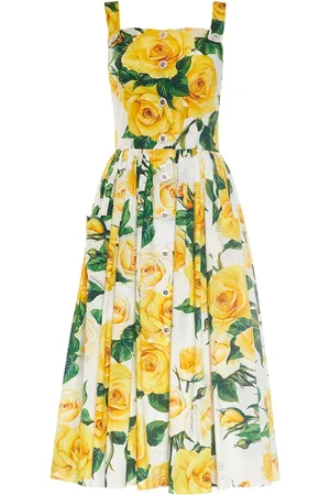 Dolce & Gabbana Vestido Midi De Popelina De Algodón Estampado