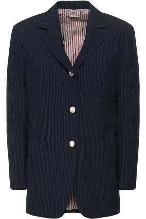 Thom Browne Chaqueta De Lana Seersucker Con Bolsillos