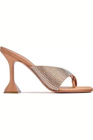 Amina Muaddi Zapatos Mules De Satén Y Cristales 95mm