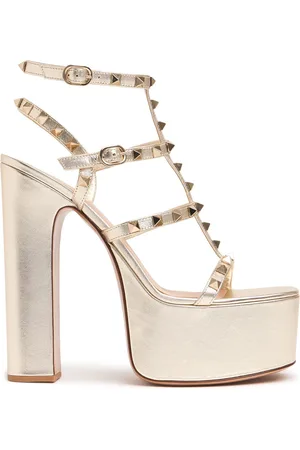 VALENTINO GARAVANI Sandalias Rockstud De Piel Metalizada 155mm