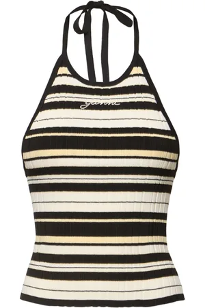 Ganni Top Halter De Viscosa Acanalada