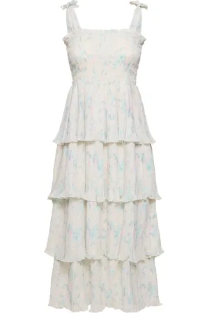 Ganni Vestido Midi Fruncido De Georgette