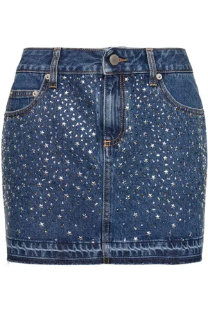 Alessandra Rich Minifalda De Denim Con Cristales