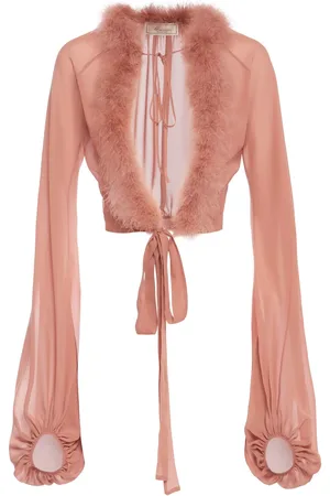 BLUMARINE Camisa Transparente Con Ribete De Plumas