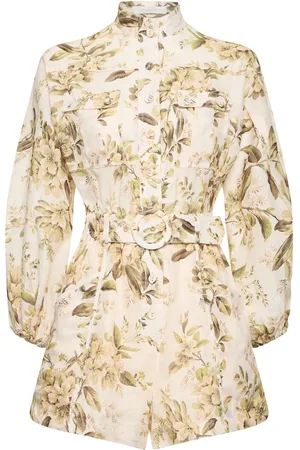 ZIMMERMANN Mono De Lino Estampado Con Cinturón