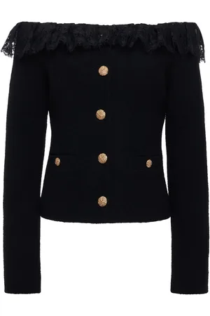 Alessandra Rich Chaqueta De Tweed Hombros Descubiertos