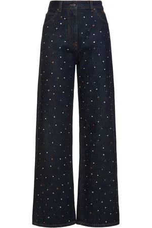 Msgm Jeans Anchos De Denim Decorado