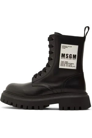 Msgm Botas Combat De Piel Con Cordones Y Logo