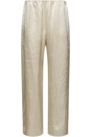 Nanushka Pantalones Anchos De Satén Arrugado