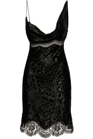 Roberto Cavalli Vestido Corto De Terciopelo Y Encaje