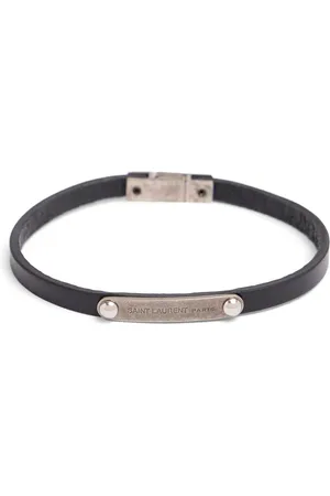 Saint Laurent Brazalete De Piel Con Placa Ysl