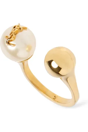 Saint Laurent Anillo Bague Boule Ysl Con Perla De Imitación