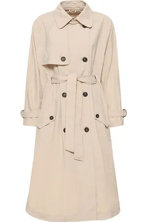 Brunello Cucinelli Trench De Gabardina De Techno Con Cinturón
