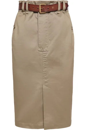 Saint Laurent Falda Midi De Gabardina De Algodón