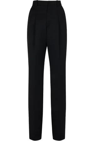 Saint Laurent Pantalones De Lana Con Cintura Alta