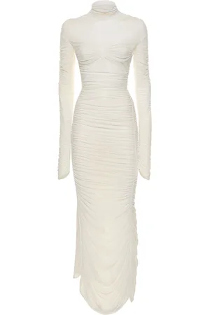 MUGLER Vestido Maxi Drapeado De Malla